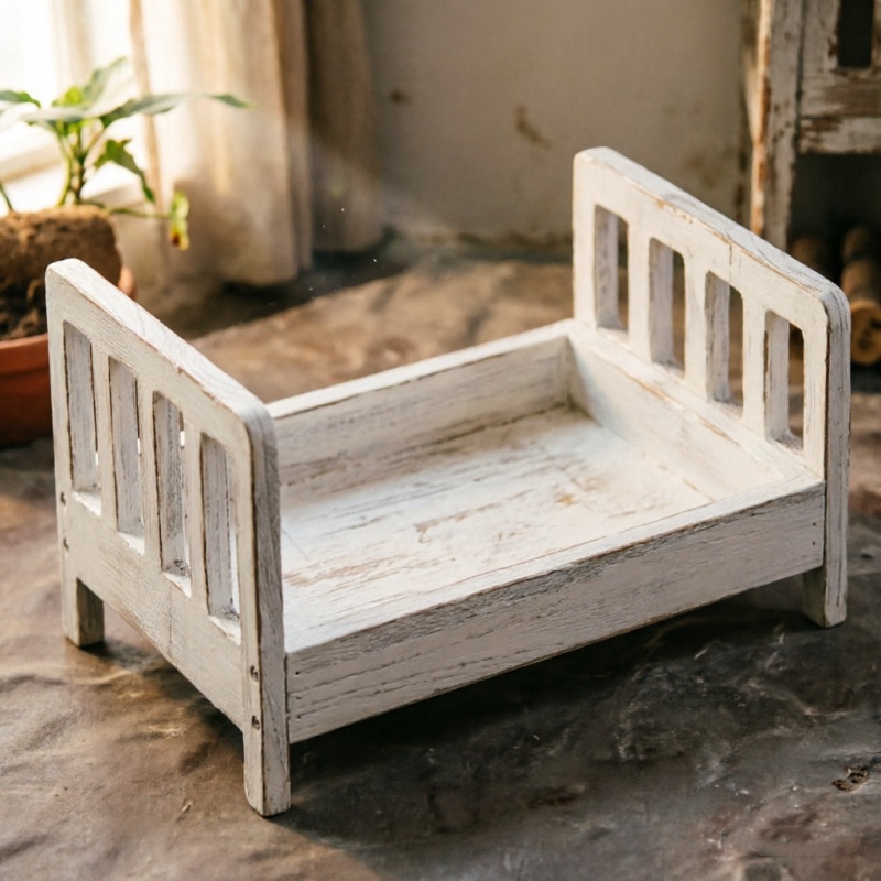 Photography Background - Infant Posing Sofa Retro Wood Bed